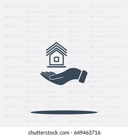 Home on the hand vector icon