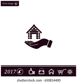 Home on the hand vector icon