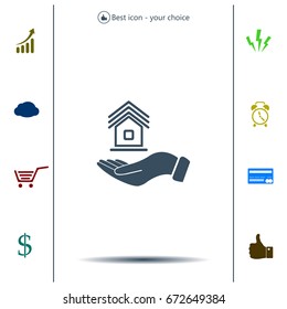 Home on the hand vector icon