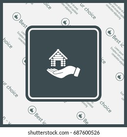 Home on the hand vector icon