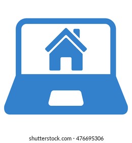 Home on Laptop Screen icon. Vector style is flat iconic symbol, cobalt color, white background.