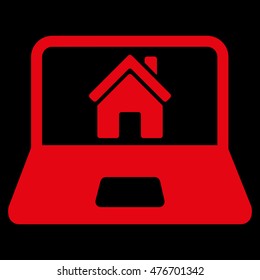 Home on Laptop Screen icon. Vector style is flat iconic symbol, red color, black background.