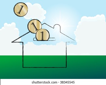 Home on meadow - vector illustration