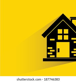 home on yellow background, shadow and flat style