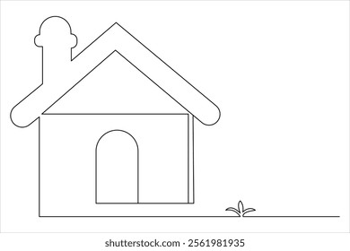 Home one line drawing of isolated continuous outline vector illustration