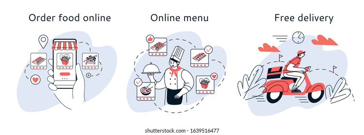  Home online ordering and delivery of food. The concept of a mobile app meal selection online.