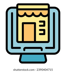 Home online store icon outline vector. Sale cart. Internet money color flat