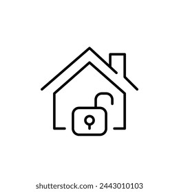 Hogar y abrir el candado. Acceso concedido. Residencia abierta para mudarse. Icono de vector perfecto