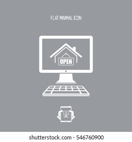 Home and "open" signboard - Vector icon for computer website or application