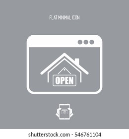 Home and "open" signboard - Vector icon for computer website or application