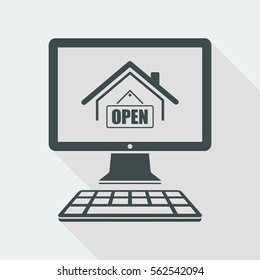 Home and "open" signboard - Vector icon for computer website or application