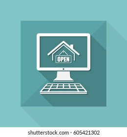Home and "open" signboard - Vector icon for computer website or application