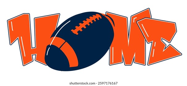 Home - orange and navy blue football ball, sport vector graphics, American football; street art - graffiti lettering typography - multicolor art illustration