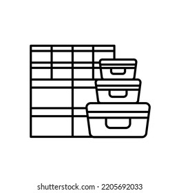 Home organization vector icon outline black EPS 10. Smart storage illustration.. Maximizing space... Restoring order.... Isolated line contour symbol. Containers for storage of things. Flat image