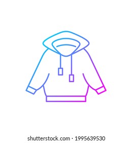 Home outfit with hoodie gradient linear vector icon. Hooded jacket. Sporty outfit. Unisex sportswear. Thin line color symbols. Modern style pictogram. Vector isolated outline drawing