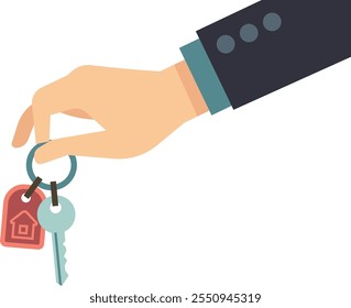 Home owner color icon. Businessman hand hold keys