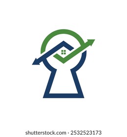Casa com o design do logotipo da chave de bloqueio do cadeado