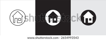 Home page in circle icon. Simple home round shape button for website and apps. Website home button. Main menu page symbol. Flat solid and thin line design. Vector stock illustration.