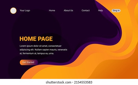 plantilla de diseño de página principal con fondo de blob, color púrpura y naranja, que se puede utilizar para diapositivas y banners de presentación