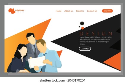 home page design template on orange  color with worker activity in the office illustration.