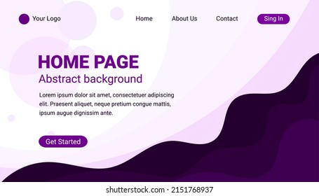 Home page design with wave background, purple color, can be used for presentation slides, banners and flayer 