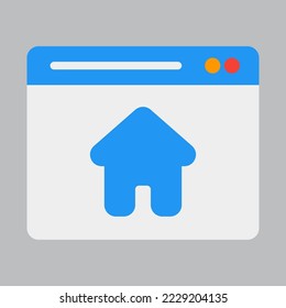Icono de página de inicio en estilo plano sobre navegador, uso para presentación de aplicación móvil del sitio web