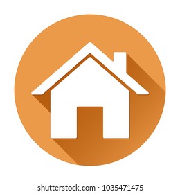 Home page icon. Orange round sign. Vector illustration isolated on white background