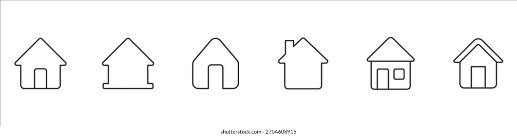 Symbolsatz für Homepage. Symbol für die Hauptmenüseite. Homepage-Schaltfläche. Home- und House-Button-Kollektion für Website und Apps. Design mit dünner Linie. Vektorgrafik.