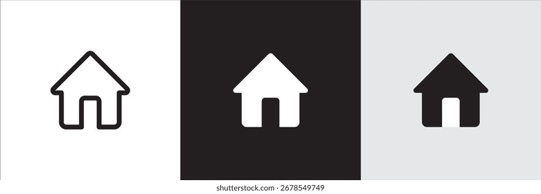Home page icon. Simple home button for website and apps. Website home button. Main menu page symbol. Flat solid and thin line design. Vector stock illustration.