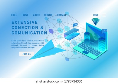 Home page isometric extensive conection and comunication