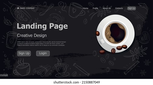 Home page landing page coffee shop web template landing business page digital website landing page design concept - Vector illustration