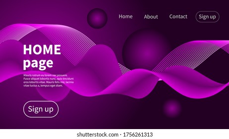 Home page, landing page for website, abstract futuristic background with lines. Vector graphic trendy design