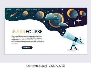 Homepage zum Thema Sonnenfinsternis. Zielseiten-Vektorvorlage