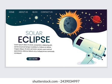 Homepage zum Thema Sonnenfinsternis. Zielseiten-Vektorvorlage