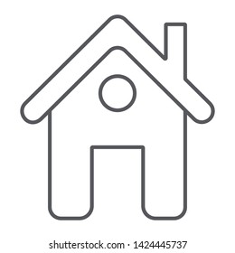 Home page thin line icon, web and house, construction sign, vector graphics, a linear pattern on a white background, eps 10.