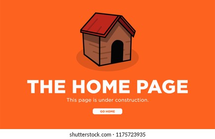 Home Page Under Construction with Simple House Vector Illustration 