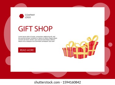 Home page Valentine's Day template with gift boxes. Cartoon style. Vector illustration