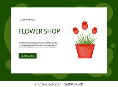 Home page Valentine's Day template with flowers. Cartoon style. Vector illustration