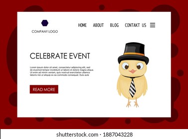 Home page Valentine's Day template with cute chick. Cartoon style. Vector illustration