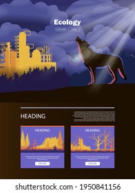 
Home page of the website a wolf on the edge of the forest and a huge factory on the horizon. Vector banner.