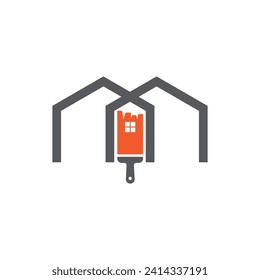 Diseño del logotipo del pincel de pintura en casa. Icono de construcción de reparación de renovación. Iconos del logotipo de pintura y renovación del hogar pintar la plantilla del vector del logotipo