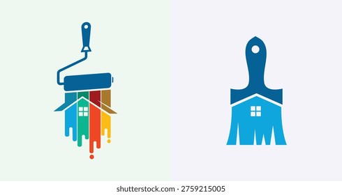 Home Paint Roller ,Paint Brush  Logo for Renovation Wall Painting Service
