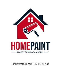 Home paint vector logo template. This design use roller and house symbol. Suitable for industry.