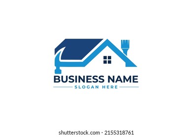 Home Paintbrush Hammer Home Service Logo Stock Vector (Royalty Free ...