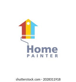 Home Painter Vector Logo with a Home Shape and Roller Cover Designed with Three Color Patches.