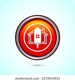 Home painting icon design illustration. House painting sign symbol for apps and websites. Orange color round button design