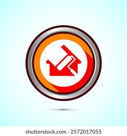 Home painting icon design illustration. House painting sign symbol for apps and websites. Orange shadow button design