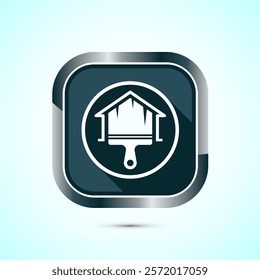 Home painting icon design illustration. House painting sign symbol for apps and websites. Gray shadow button design