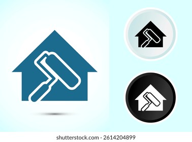 Home painting icon design illustration. House painting sign symbol in color, black and white