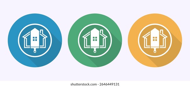 Home painting icon design illustration. House painting sign symbol in shadow button design